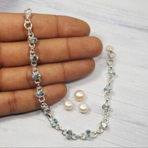 Blue Topaz Bracelet: Handmade 925 Sterling Silver Gemstone Jewelry