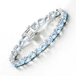Blue Topaz Bracelet, Natural Blue Topaz Multi-cut Gemstones Tennis Bracelet In Sterling Silver, December Birthstone, Bracelet For Women