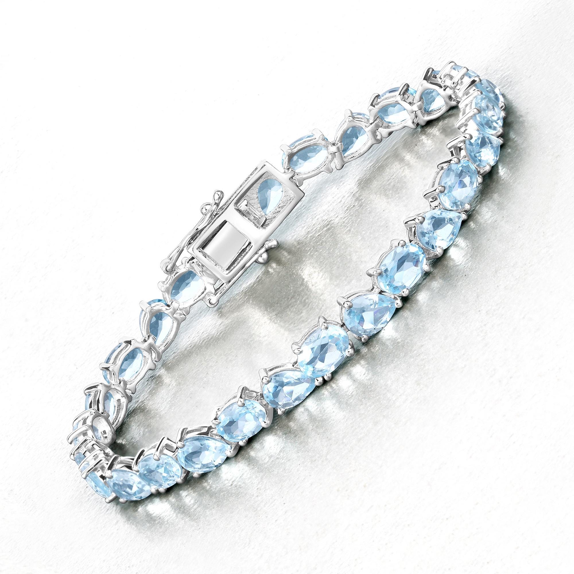 Blue Topaz Bracelet, Natural Blue Topaz Multi-cut Gemstones Tennis Bracelet In Sterling Silver, December Birthstone, Bracelet For Women Blue Topaz Bracelet, Natural Blue Topaz Multi-cut Gemstones Tennis Bracelet In Sterling Silver, December Birthstone, Bracelet For Women