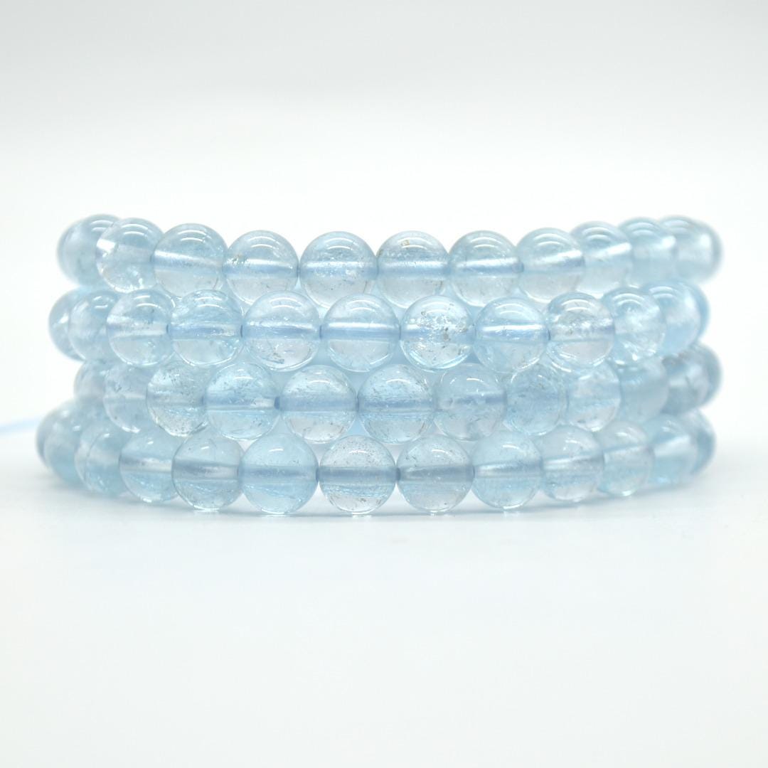 Blue Topaz Round Bead Sample Strand / Bracelet - 7mm To 8mm - 7 Inches