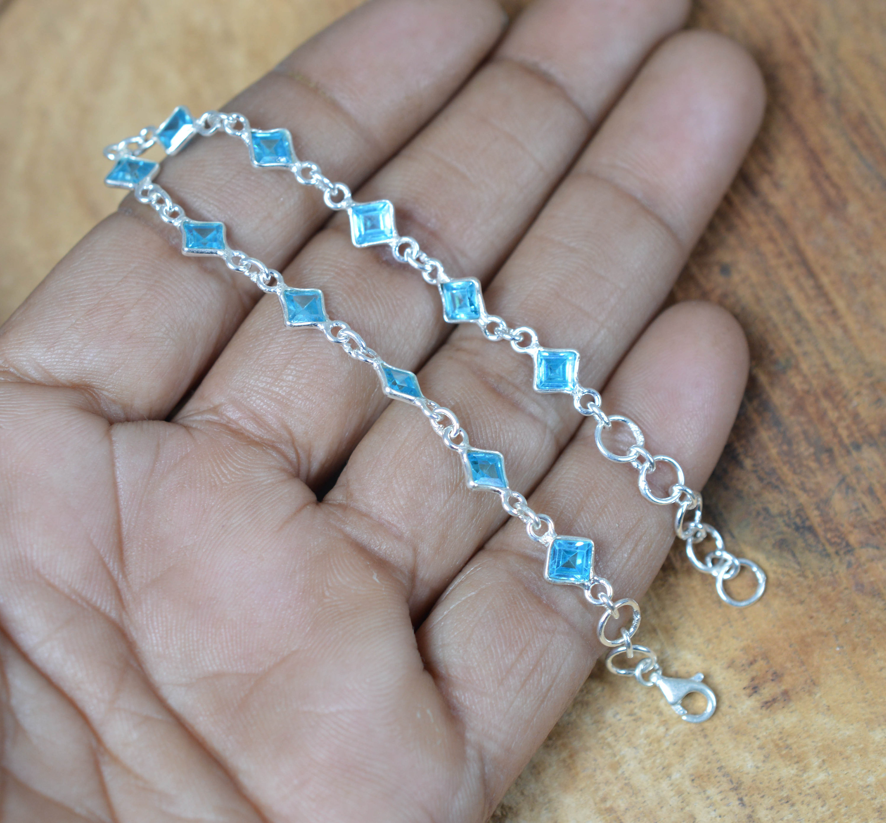 Blue Topaz Sterling Silver Bracelet: Adjustable Gemstone Jewelry
