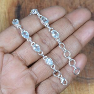 Blue Topaz Sterling Silver Bracelet: Faceted Gemstone, Adjustable, November Birthstone