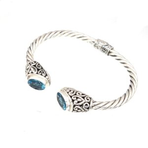 Cuff Bracelet Blue Topaz Bracelet Bali Bracelet Bali Cuff Handmade Cuff Silver Jewelry