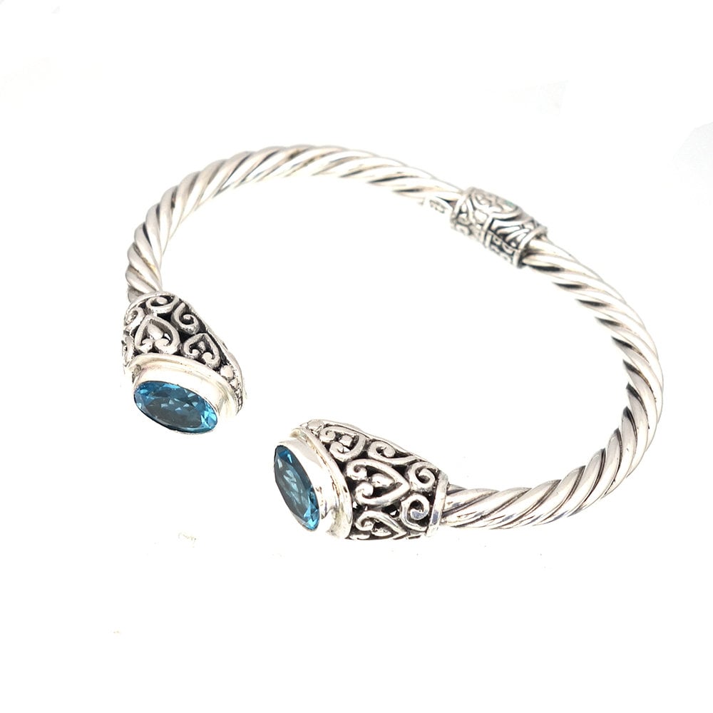 Cuff Bracelet Blue Topaz Bracelet Bali Bracelet Bali Cuff Handmade Cuff Silver Jewelry