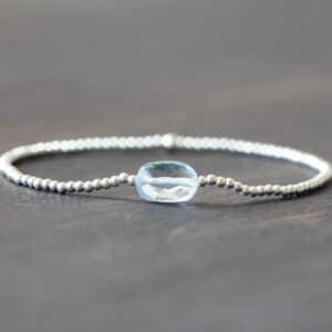 Dainty Blue Topaz Stretch Bracelet, Sterling Silver Or Rose Gold Filled, Ultra Delicate Faceted Beaded Blue Gemstone Jewelry
