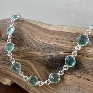 Faceted Blue Topaz Sterling Silver Bracelet – Elegant Sky Blue Gemstone / Approx 6 Grams