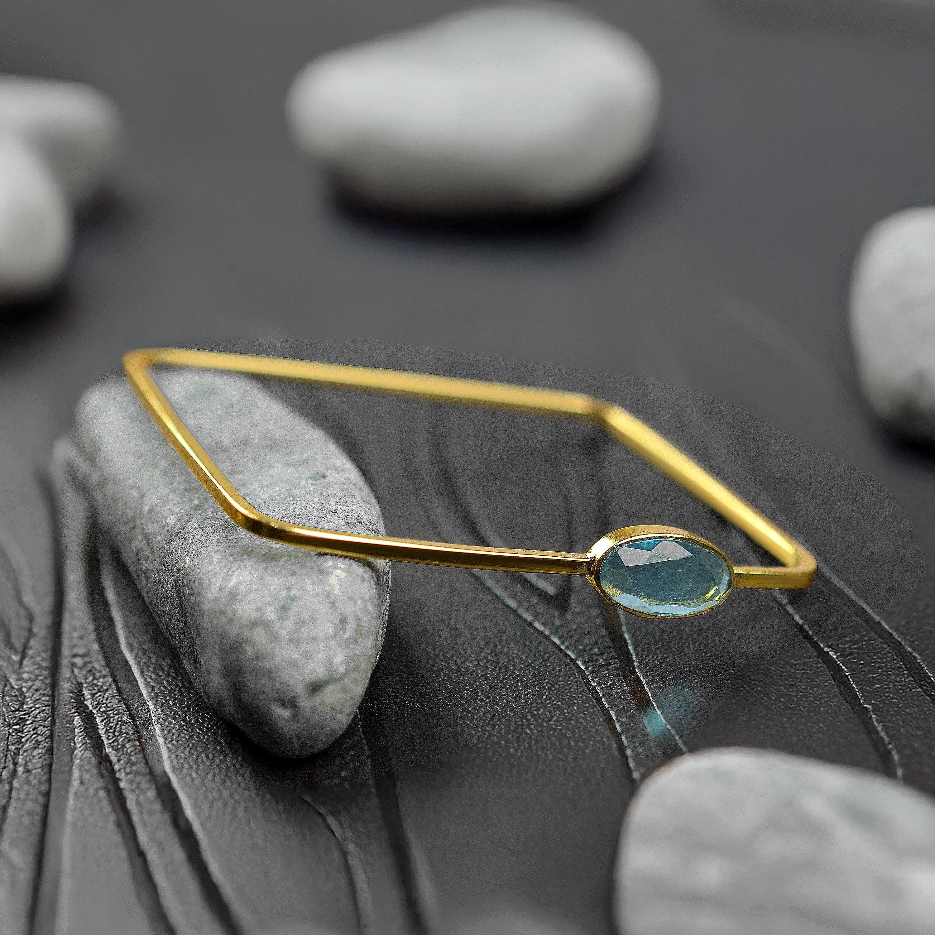 Faceted Blue Topaz Stone Bangle Gemstone Bracelet Handmade Bangle Copper Bangle Love Bracelet Square Bangle Bohemian Bangle