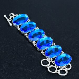 Faceted London Blue Topaz Bracelet: Handmade Sterling Silver Adjustable Chain