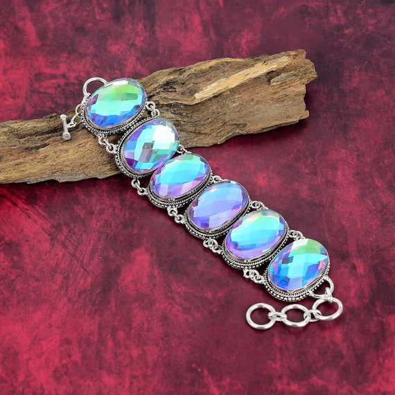 Faceted Mystic Topaz Bracelet, 925 Sterling Silver Bracelet, Adjustable Chain Bracelet, Gemstone Bracelet, Handmade Jewelry, Gift For Wife. Faceted Mystic Topaz Bracelet, 925 Sterling Silver Bracelet, Adjustable Chain Bracelet, Gemstone Bracelet, Handmade Jewelry, Gift For Wife.