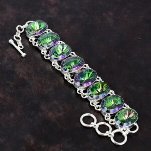 Faceted Rainbow Mystic Topaz Bracelet: Handmade Sterling Silver Adjustable Chain
