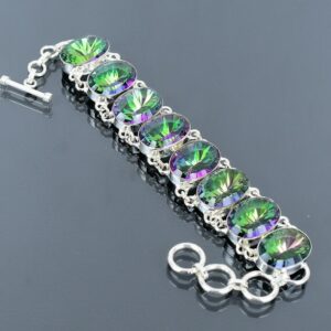 Faceted Rainbow Mystic Topaz Bracelet: Handmade 925 Sterling Silver