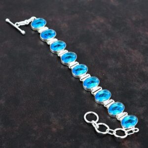 Faceted Swiss Blue Topaz Bracelet, 925 Sterling Silver Adjustable Chain