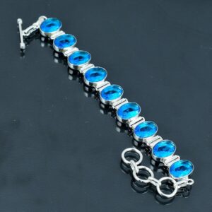 Faceted Swiss Blue Topaz Bracelet: Handmade 925 Sterling Silver Adjustable Chain