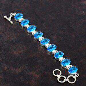 Faceted Swiss Blue Topaz Bracelet: 925 Sterling Silver Adjustable Chain