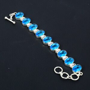 Faceted Swiss Blue Topaz Bracelet, 925 Sterling Silver, Adjustable
