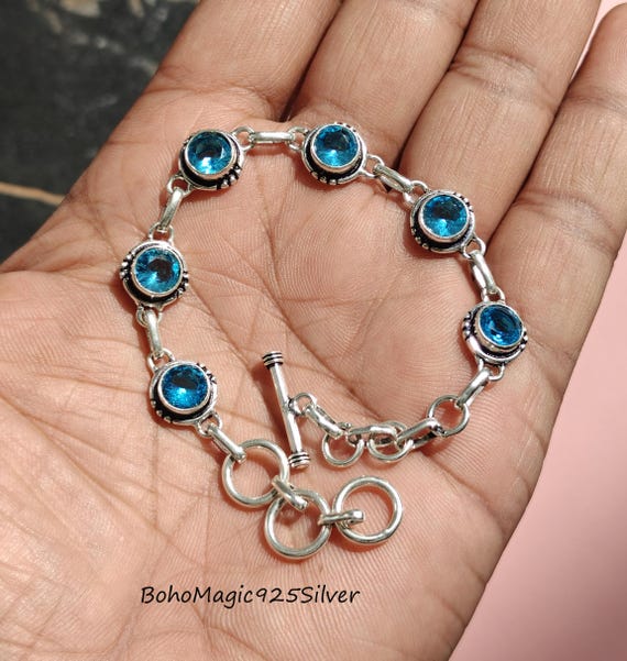 Handmade Blue Topaz Bracelet: 925 Sterling Silver Gemstone Jewelry