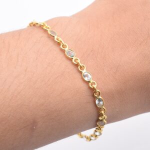 Handmade Gold Blue Topaz Bracelet: 9k/14k/18k Adjustable Gemstone