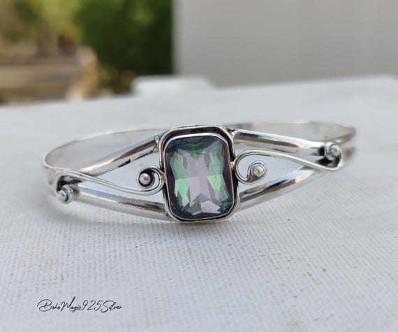 Handmade Mystic Topaz 925 Sterling Silver Bangle Bracelet
