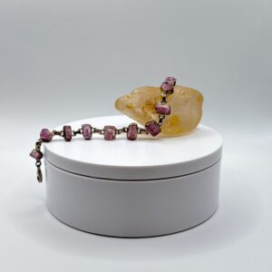 Imperial Topaz Bracelet – Natural Pink Topaz With Gold-tone Chain - 14.87 Grams