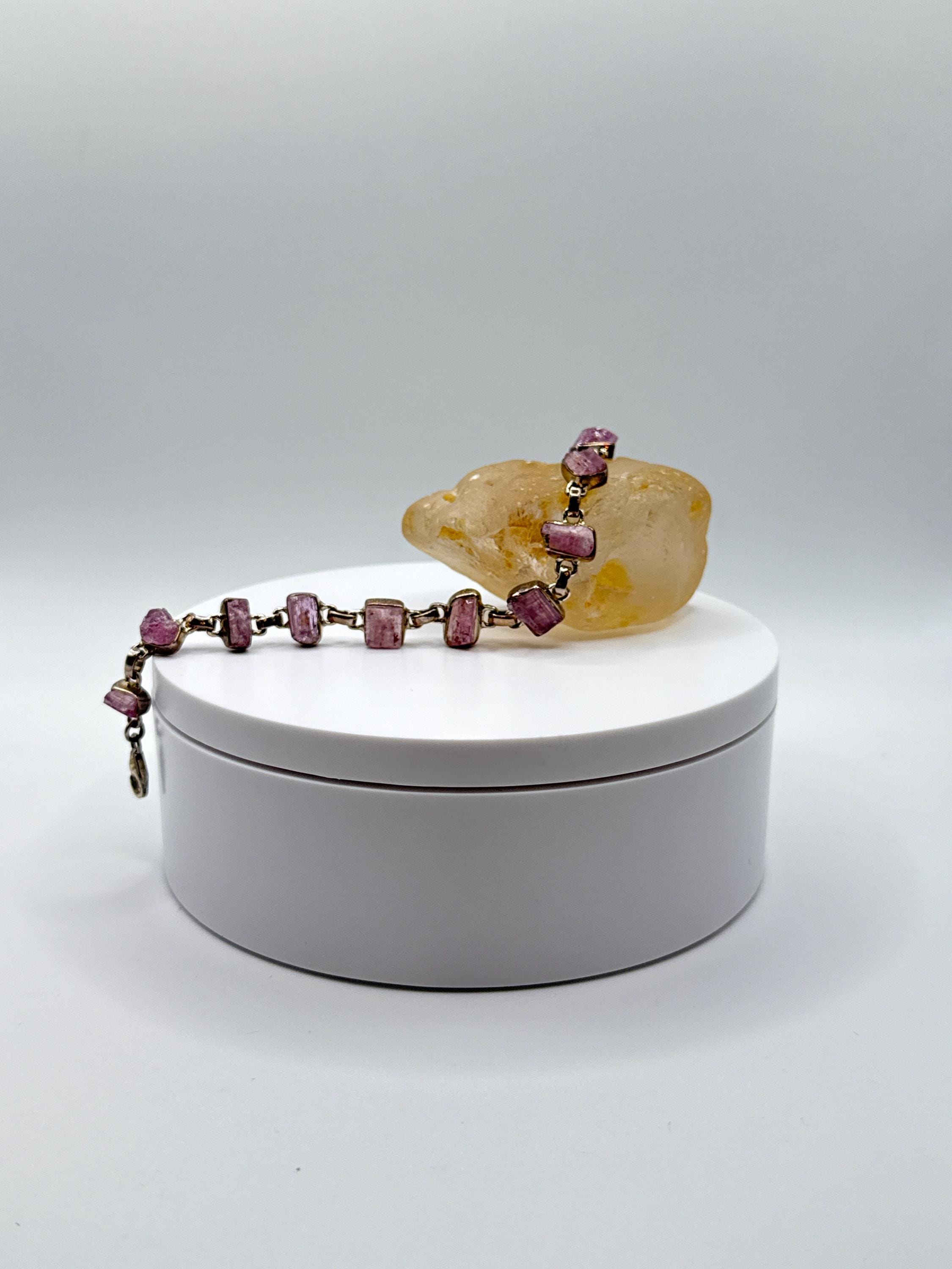 Imperial Topaz Bracelet – Natural Pink Topaz With Gold-tone Chain - 14.87 Grams