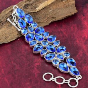 London Blue Topaz Bracelet 925 Sterling Silver Bracelet Faceted Gemstone Bracelet Adjustable Chain Bracelet,November Birthstone Bracelet