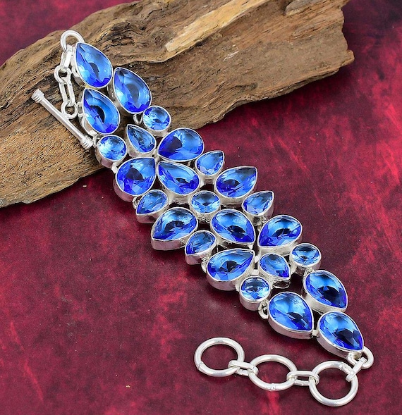 London Blue Topaz Bracelet 925 Sterling Silver Bracelet Faceted Gemstone Bracelet Adjustable Chain Bracelet,november Birthstone Bracelet