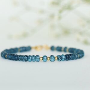 London Blue Topaz bracelet, December birthstone bracelet, delicate blue crystal jewelry 4mm, Genuine Topaz, gift for mom, Mother's day gift