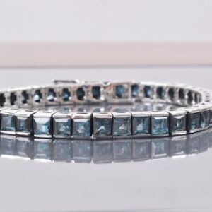 London Blue Topaz Tennis Bracelet, Sterling Silver Gemstone Line Bracelet