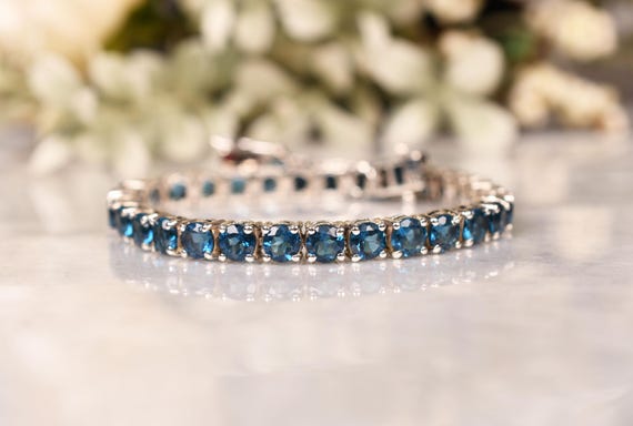 London Blue Topaz Tennis Bracelet, Sterling Silver, December Birthstone