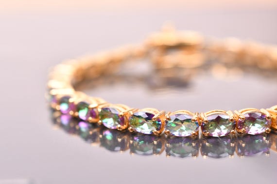 Mystic Topaz Tennis Bracelet, Sterling Silver, Oval Birthstone Jewelry