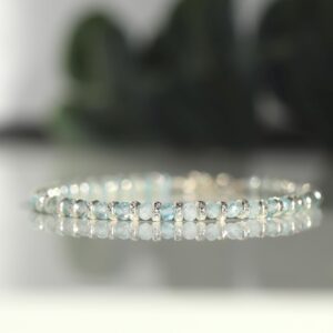 Natural Sky Blue Topaz Bracelet with 925 Sterling Silver beads, December Birthstone Jewelry