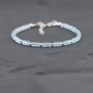 Natural Sky Blue Topaz Bracelet In Sterling Silver, Gold Or Rose Gold Filled, Dainty Aaa Gemstone Stacking Bracelet With 3.5mm Faceted Beads