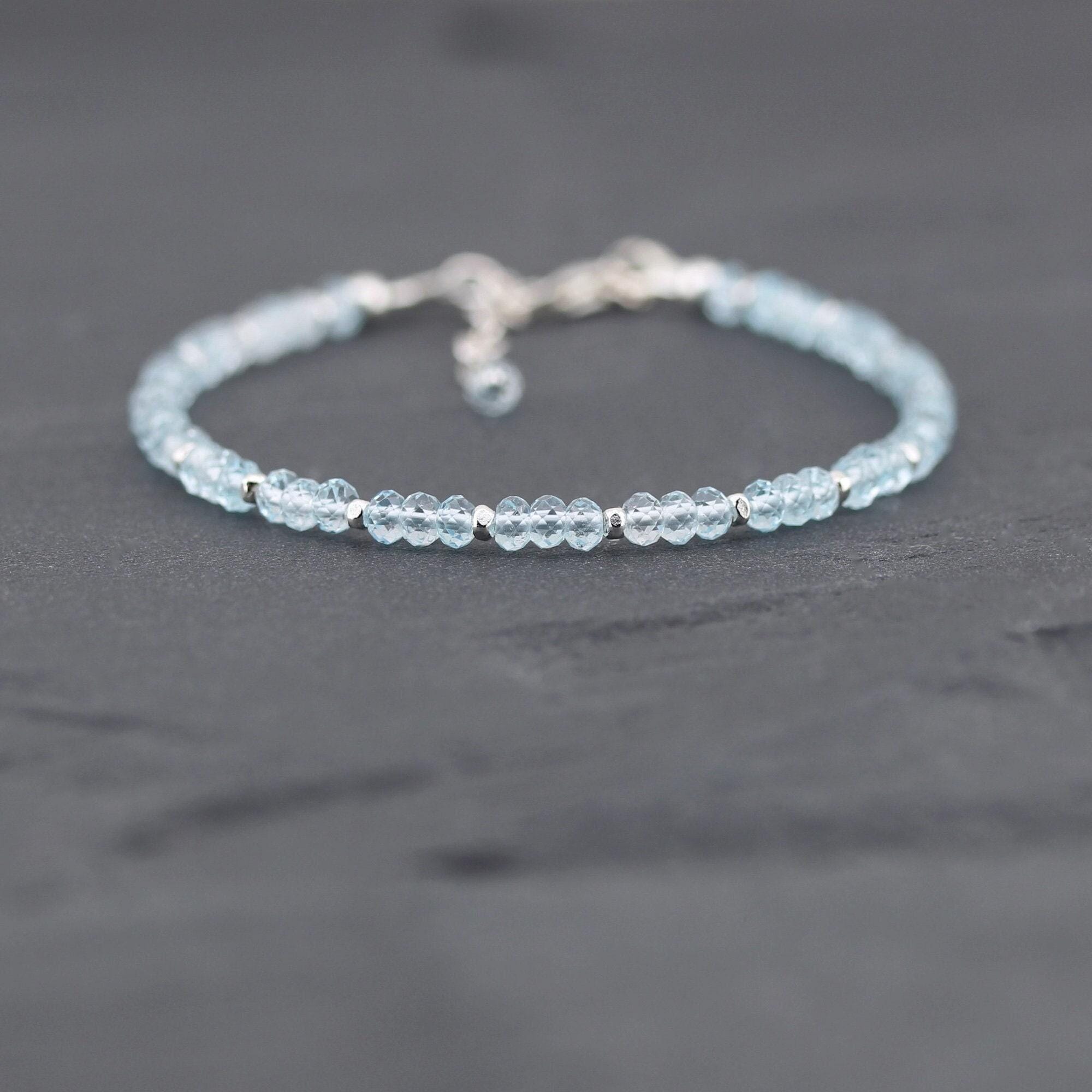 Natural Sky Blue Topaz Bracelet In Sterling Silver, Gold Or Rose Gold Filled, Dainty Aaa Gemstone Stacking Bracelet With 3.5mm Faceted Beads Natural Sky Blue Topaz Bracelet In Sterling Silver, Gold Or Rose Gold Filled, Dainty Aaa Gemstone Stacking Bracelet With 3.5mm Faceted Beads