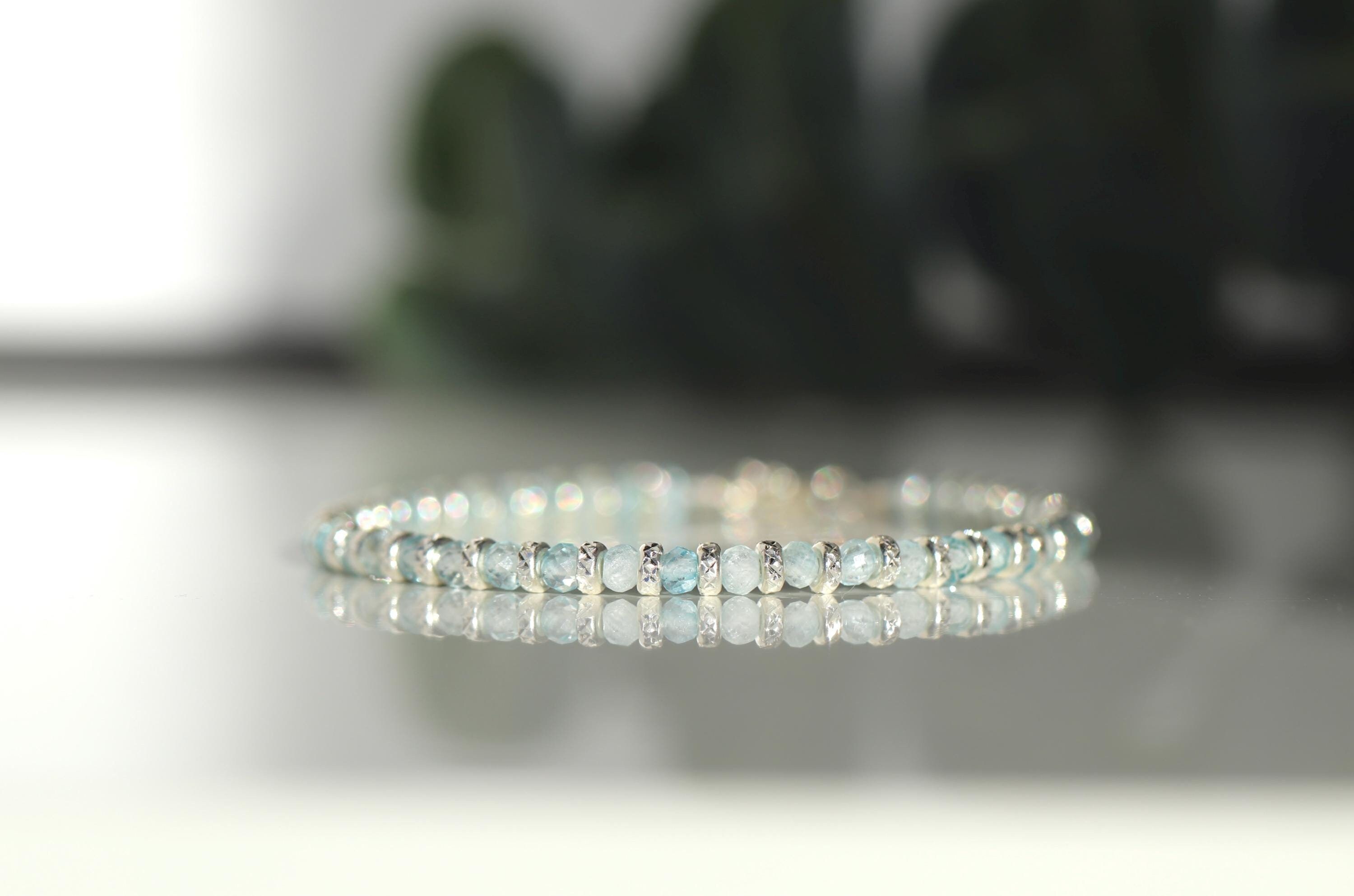 Natural Sky Blue Topaz Bracelet With 925 sterling Silver Beads, December Birthstone Jewelry Natural Sky Blue Topaz Bracelet With 925 sterling Silver Beads, December Birthstone Jewelry
