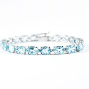 Oval Swiss Blue Topaz Tennis Bracelet, Sterling Silver