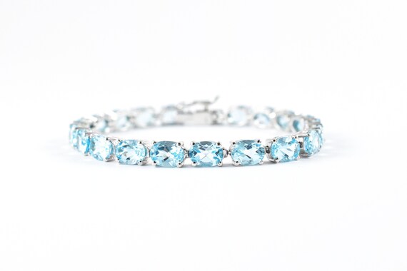 Oval Swiss Blue Topaz Tennis Bracelet, Sterling Silver