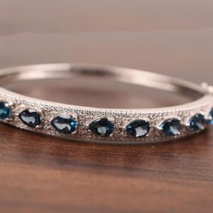 Pear-Cut London Blue Topaz Bangle – Sterling Silver Tennis Bracelet