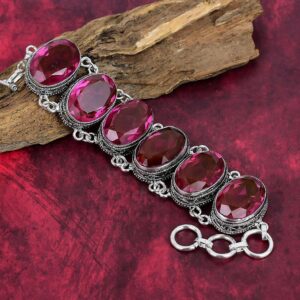Pink Topaz Bracelet 925 Sterling Silver Jewelry Bracelet Adjustable Gemstone Bracelet Handmade Bracelet Jewelry Wedding Gifts