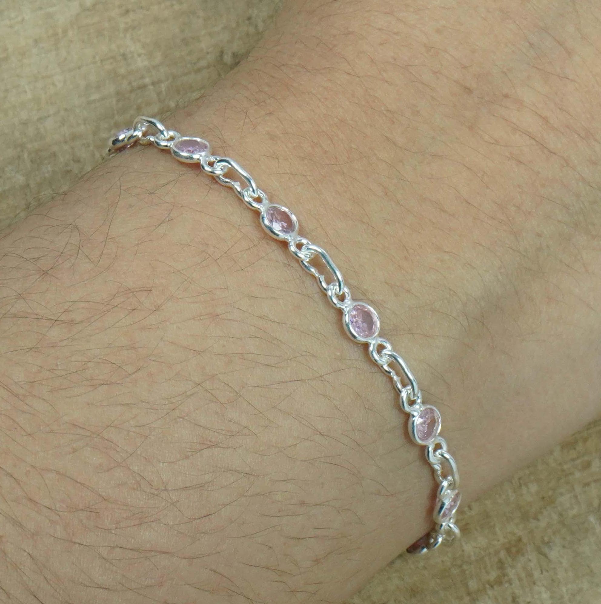 Pink Topaz Sterling Silver Bracelet: Handmade Adjustable Gemstone Jewelry