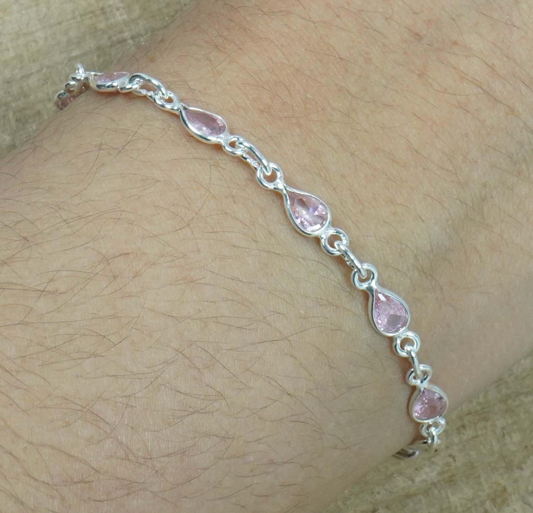 Pink Topaz Sterling Silver Bracelet: Adjustable Gemstone, Handmade Pink Topaz Sterling Silver Bracelet: Adjustable Gemstone, Handmade