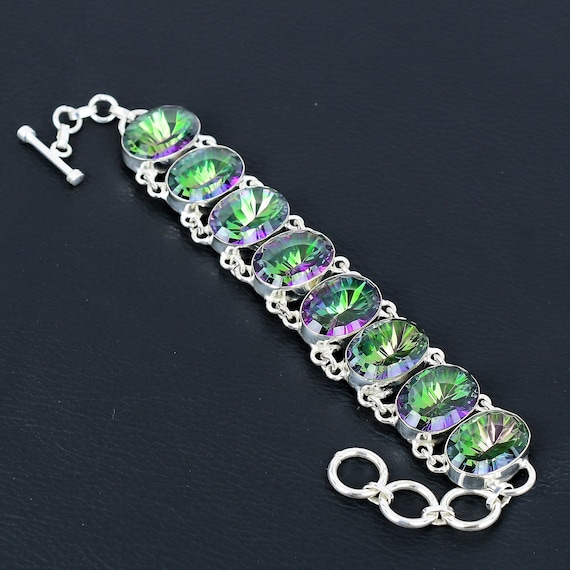 Rainbow Mystic Topaz Bracelet: Adjustable Sterling Silver Gemstone Bracelet