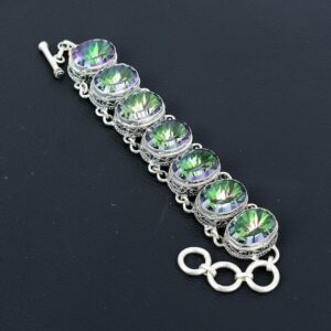Rainbow Mystic Topaz Bracelet: Handmade 925 Sterling Silver Adjustable Jewelry