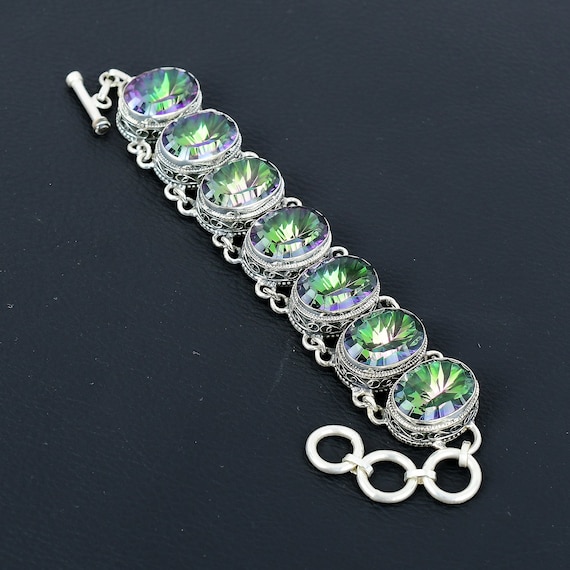 Rainbow Mystic Topaz Bracelet: Handmade 925 Sterling Silver Adjustable Chain