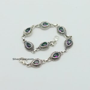 Rainbow Mystic Topaz Bracelet: Pear 925 Sterling Silver, Adjustable
