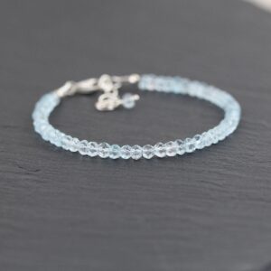 Sky Blue Topaz Dainty Bracelet In Sterling Silver, Gold Or Rose Gold Filled, Delicate Gemstone Stacking Bracelet, 4mm Faceted Rondelle Beads