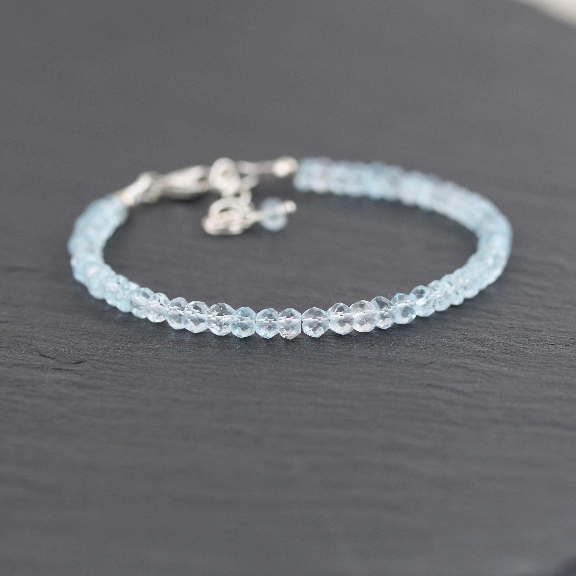Sky Blue Topaz Dainty Bracelet In Sterling Silver, Gold Or Rose Gold Filled, Delicate Gemstone Stacking Bracelet, 4mm Faceted Rondelle Beads