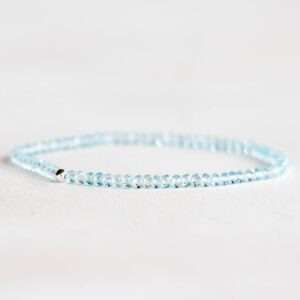 Sky Blue Topaz Stretch Bracelet, Beaded Dainty Blue Gemstone Elastic Jewelry