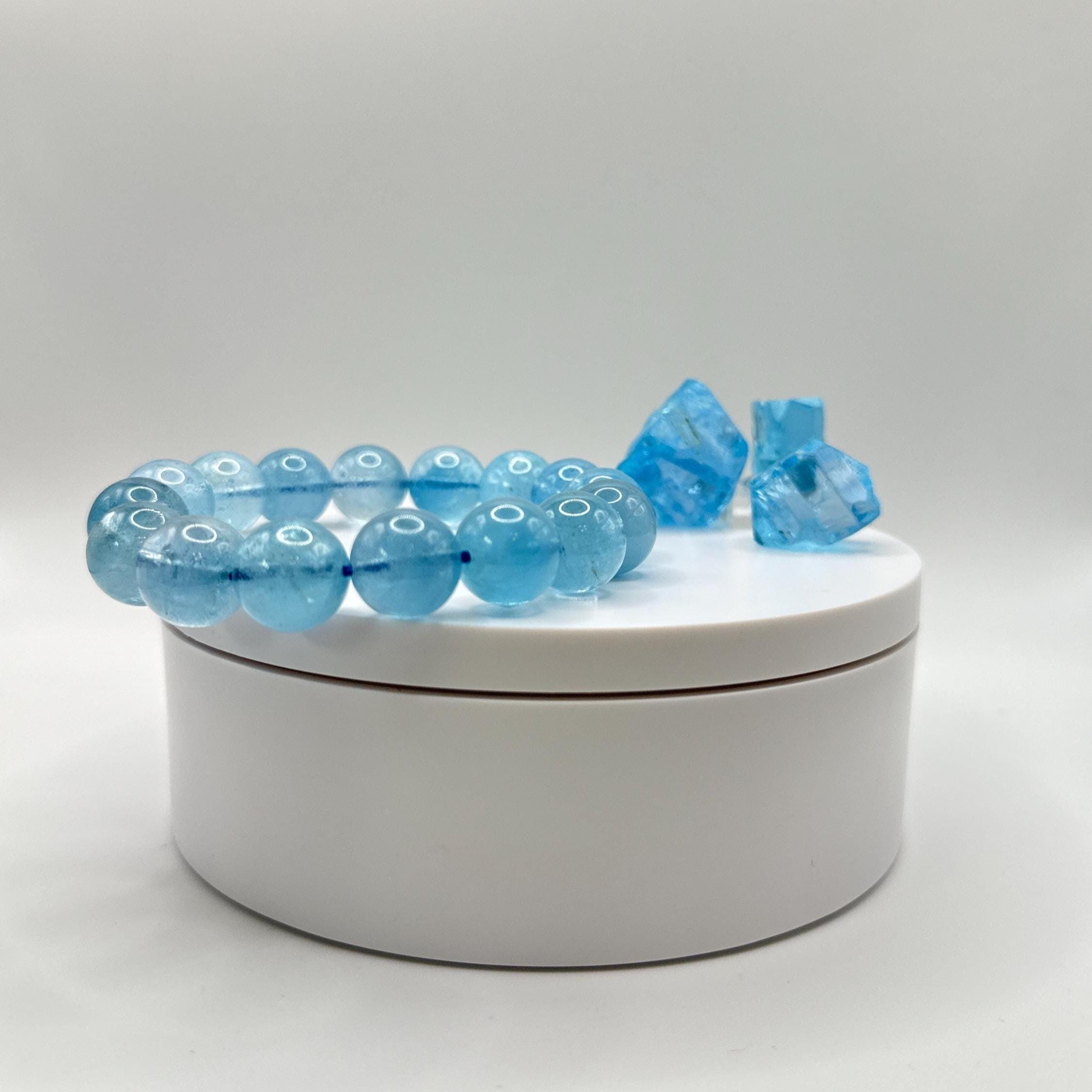 Swiss Blue Topaz Bracelet – Large Natural Round Beads, Stretch Design - 77.28 Grams