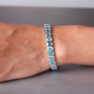 Swiss Blue Topaz Bracelet, Sterling Silver Octagon Tennis Bracelet