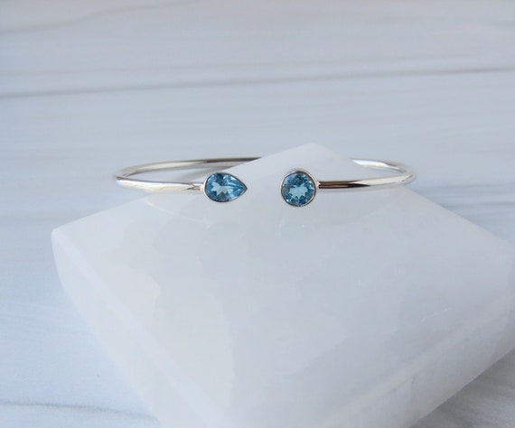 Swiss Blue Topaz Bracelet Sterling Silver • Sterling Topaz Bangle Swiss Blue Topaz Bracelet Sterling Silver • Sterling Topaz Bangle